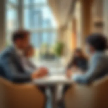 Business professionals discussing opportunities in a free zone