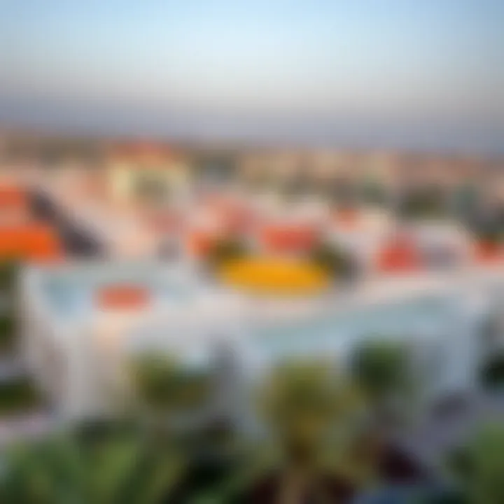 Aerial View of Wasl Village Aerial view of Wasl Village showcasing its unique architectural design